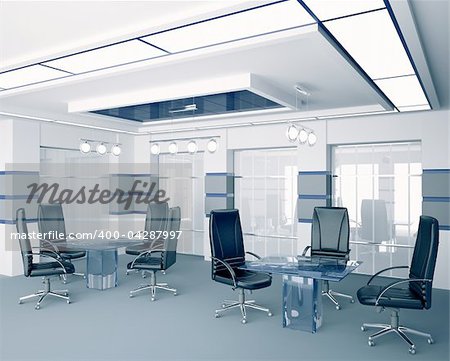 Modern boardroom with glass tables interior 3d