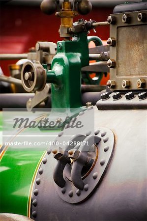 steam powered traction engine boiler mechanics closeup