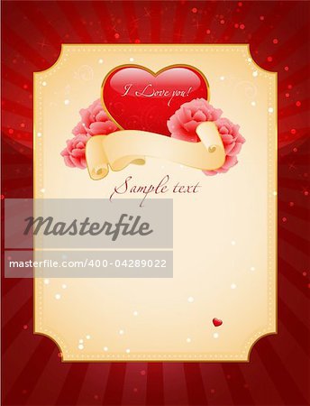 Red heart and  roses,  Valentine's day or Wedding vector background