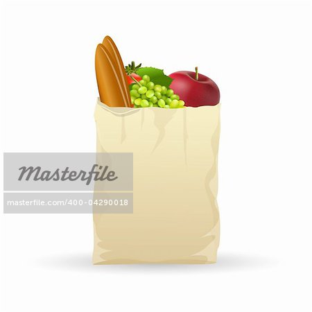 illustration of fresh fruits in bag on white background