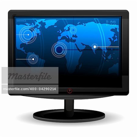 illustration of tv with world map on white background