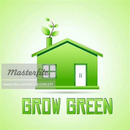 illustration of grow green with home and tree