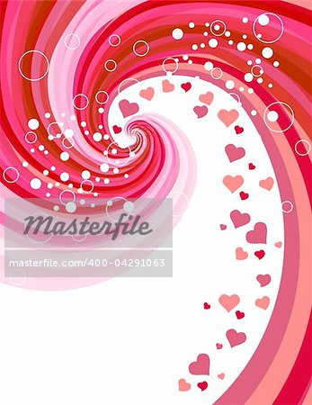 Red stylized hearts on abstract wavy background