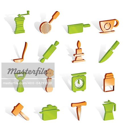 Kitchen and household tools icons - vector icon set