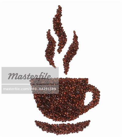 Cup made of coffee beans isolated on white