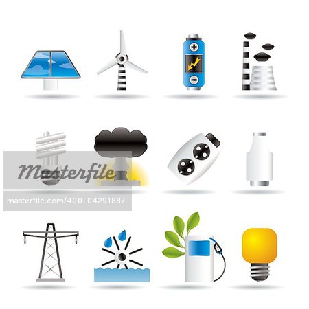 Power, energy and electricity icons - vector icon set