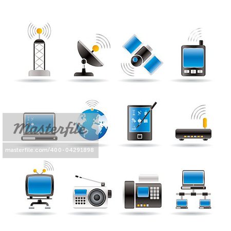 communication and technology icons - vector icon set