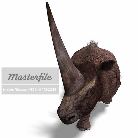 Dinosaur Elasmotherium.   3D rendering with clipping path and shadow over white