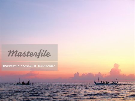 Traditional balinese boats early morning in sea
