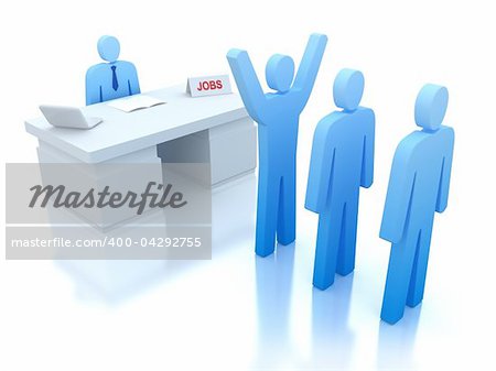 Job Centre : employers testing for employees . 3D concept. White background