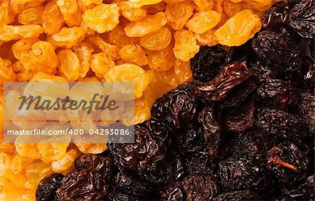 black and yellow raisins (sultana), dried fruits