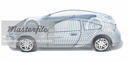 Sport Car Wireframe. Left view. White background