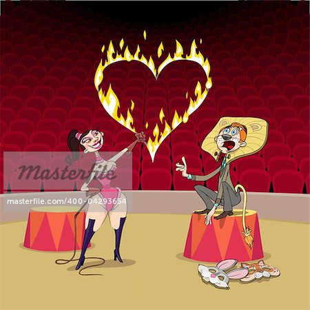 At Valentine's Day circus girl plays a predator training with her boyfriend.