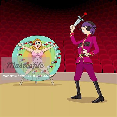 At Valentine's Day circus man present a strange gift to his girlfriend: he throws a knives to form a heart shape around her.