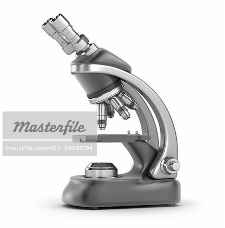 Modern scientific microscope on white background