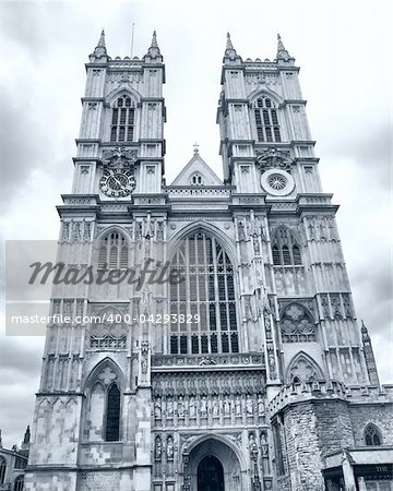 The Westminster Abbey church in London, UK - high dynamic range HDR - black and white