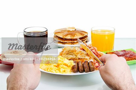 Stock image Point of view of man about to eat a hearty breakfast