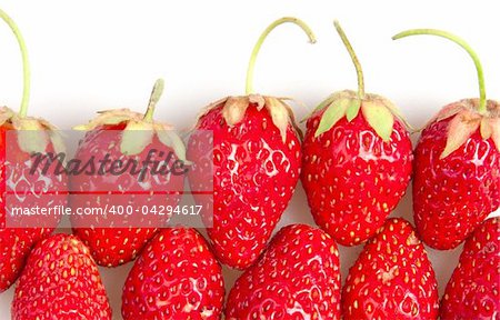 many red strawberries isolated on white