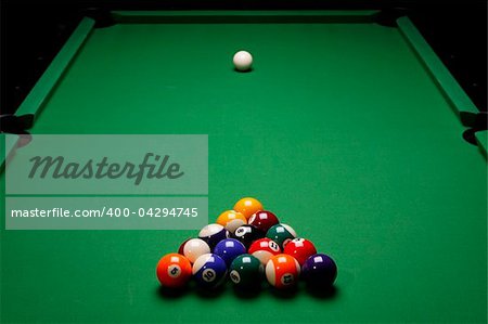 Billiard, pool game concept. Balls on table