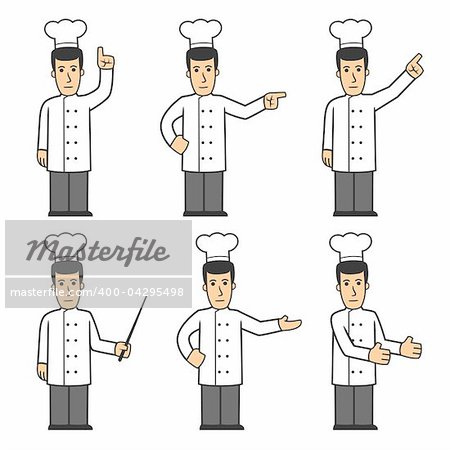 set of chef in different poses on white background