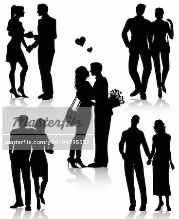 Couple silhouettes isolated on white background