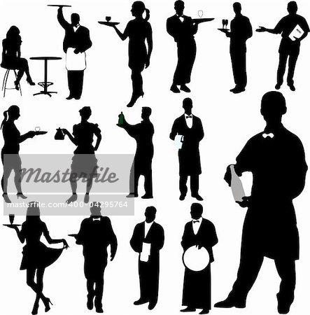 waiters and waitresses silhouette - vector