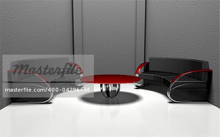 two black sofas and red table 3d