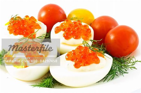 eggs with caviar and dill tomatoes