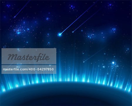 Space background with blue light