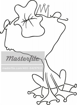 cartoon illustration of funny prince frog kiss for coloring book