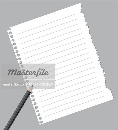 Notebook paper with pencil isolated on gray background