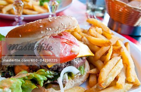 American cheese burger with fresh salad