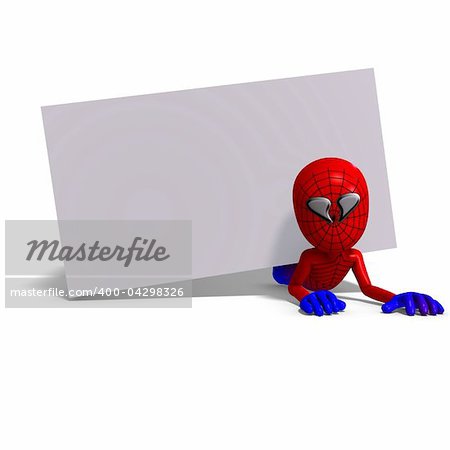 funny cartoon hero that crawls like a spider. 3D rendering with clipping path and shadow over white
