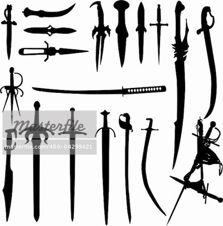 swords and knifes silhouettes - vector