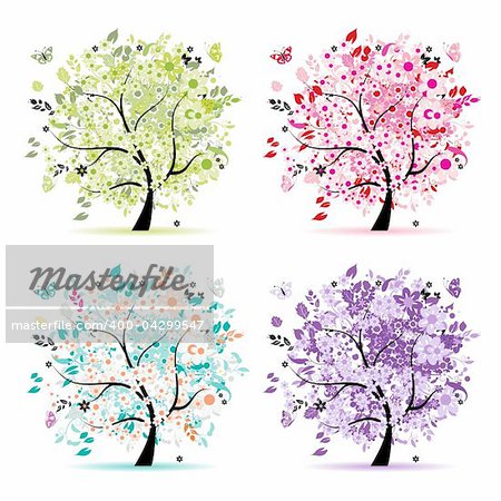 Set of floral trees beautiful for your design