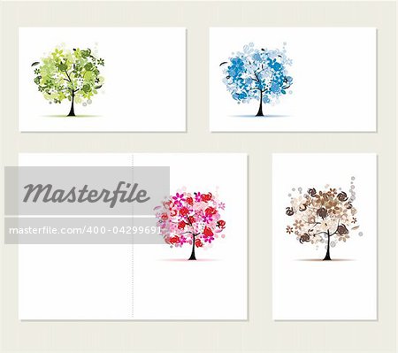 Set of business cards, floral trees for your design