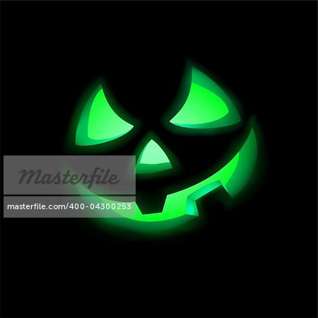 Jack O Lantern pumpkin illuminated green. EPS 8 vector file included