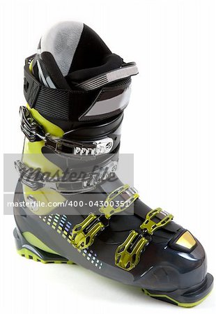 New ski shoe in metallic earring on white background