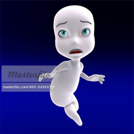 cute and funny cartoon ghost. 3D rendering with clipping path and shadow over white