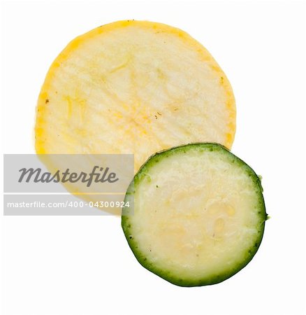 Slice of Fresh Yellow Squash and Zucchini Isolated on White with a Clipping Path.