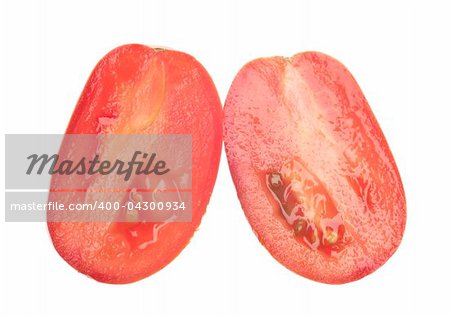 Sliced Roma Tomato Isolated on White with a Clipping Path.