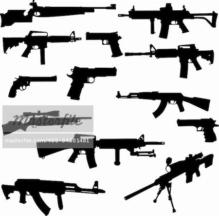 different weapons collection silhouette - vector