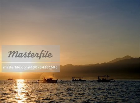 Traditional balinese boat in sea