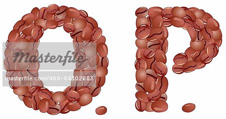 Letters from coffee grains, isolated on white, vector illustration