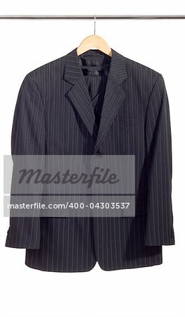Men's suit on the rack, isolated on white