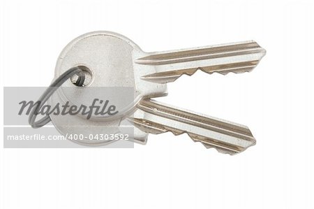 silver bunch of keys on white background