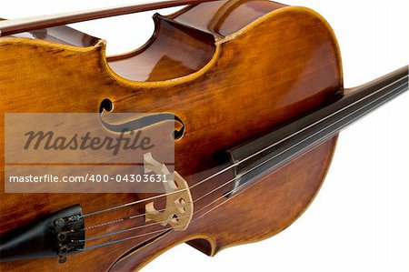 close-up of vintage violin on white background