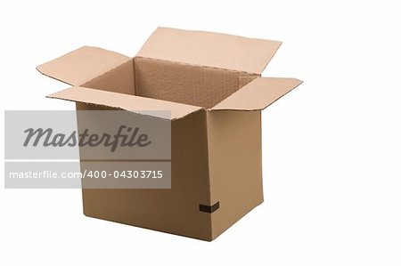 open corrugated cardboard box on white background