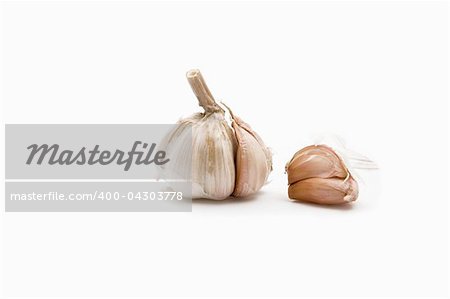 front view of garlic on white background