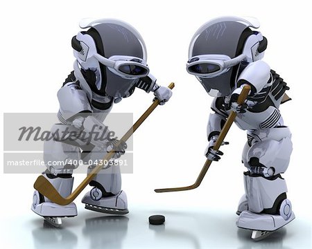 3D render of a Robots playing ice hockey